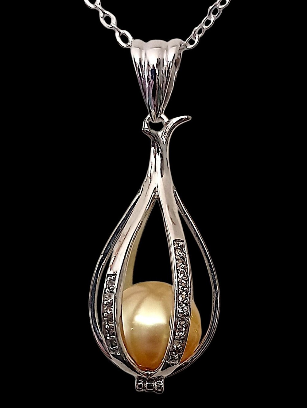 Sterling Silver South Sea Tahitian Pearl Pendant Golden Black Interchangeable - Picture 6 of 16